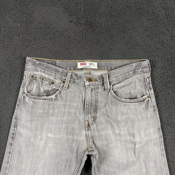 Levis 507 Jeans Mens 32x34 Gray Slim Bootcut Denim Pants Cowboy Distressed - Picture 2 of 16